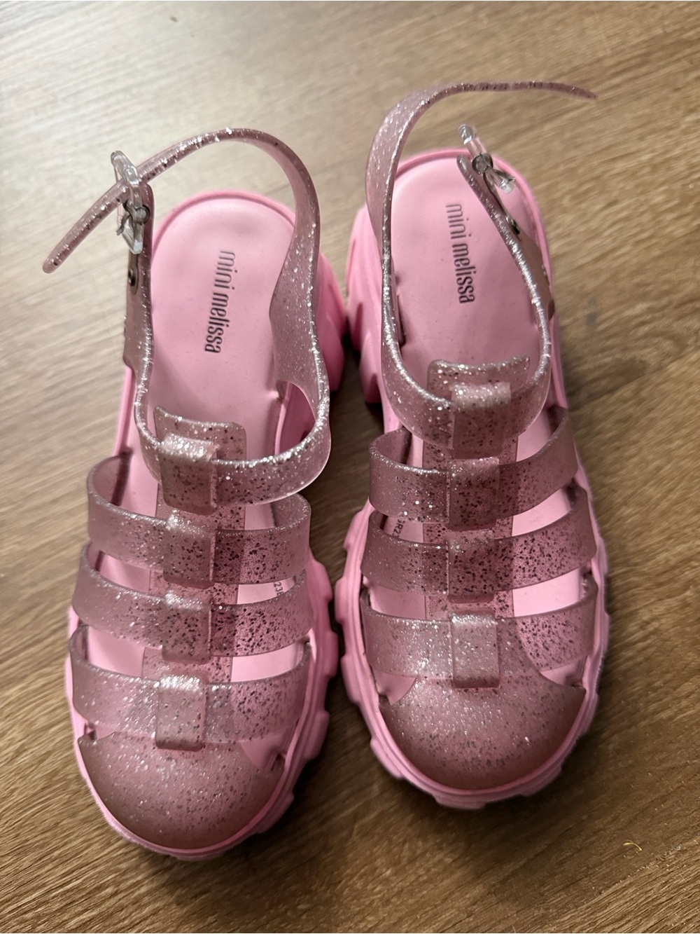 Mini Melissa Glitter Pink Platform Jelly Sandals 2